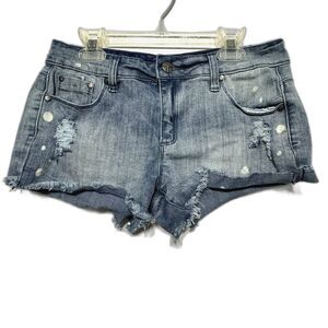 Tractr Blu Denim Shorts Light Wash Blue Jean Bleached Y2K Mid Rise Women size 27